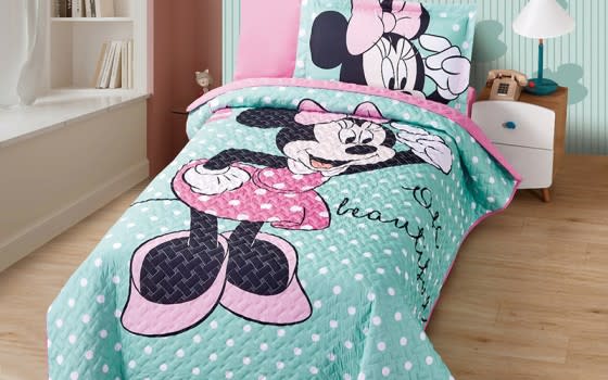 Disney Printed Kids Bed Spread 4 PCS - L.Green & Pink