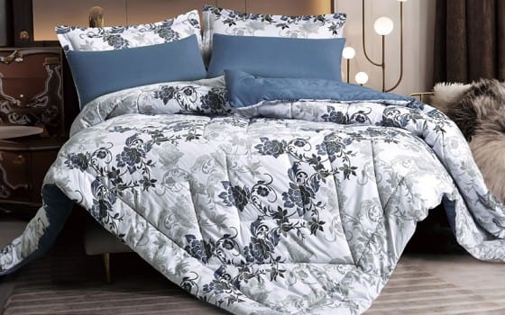Emily Printed Comforter Bedding Set 6 PCS - King Off White & Grey
