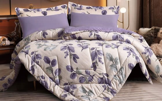 Emily Printed Comforter Bedding Set 6 PCS - King Beige & Purple