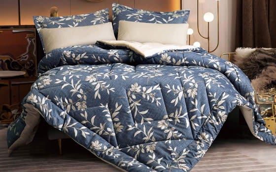 Emily Printed Comforter Bedding Set 6 PCS - King Grey & Beige
