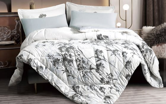 Emily Printed Comforter Bedding Set 4 PCS - Single White & Grey