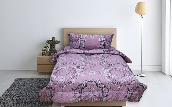 Armada Printed & Velvet Comforter Bedding Set 3 PCS - Single Pink