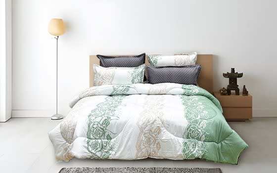 Armada Printed Comforter Bedding Set 6 PCS - King Green & Beige & Off white