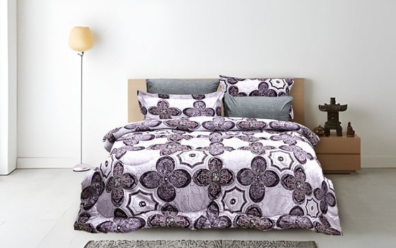 Armada Printed Comforter Bedding Set 6 PCS - King Grey & Off White