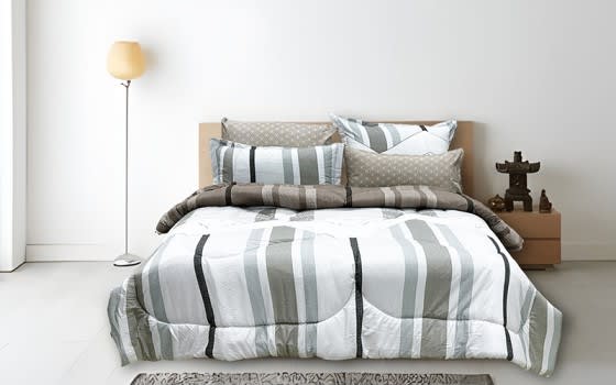 Armada Printed Comforter Bedding Set 6 PCS - King White & Oily