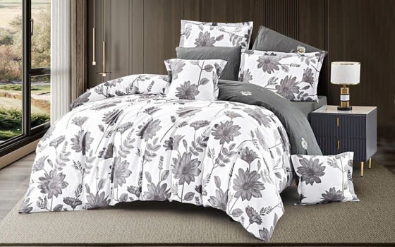 Tamara Cotton Double Face Comforter Bedding Set 6 Pcs - Queen White & Grey