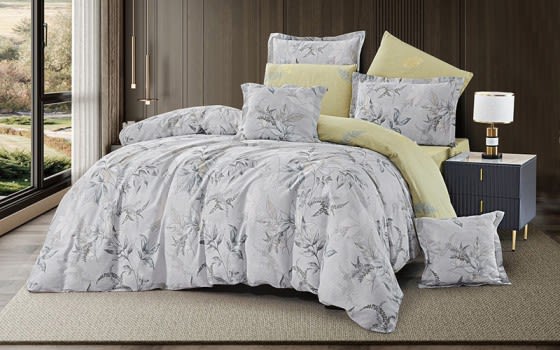 Tamara Cotton Double Face Comforter Bedding Set 6 Pcs - Queen Grey