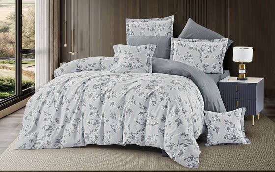 Tamara Cotton Double Face Comforter Bedding Set 6 Pcs - Queen Grey