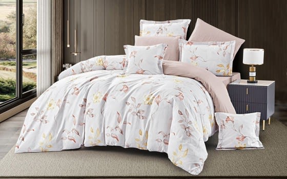 Tamara Cotton Double Face Comforter Bedding Set 6 Pcs - Queen White & Pink