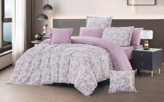 Pima Cotton Double Face Comforter Bedding Set 8 PCS - King White & Pink & Grey