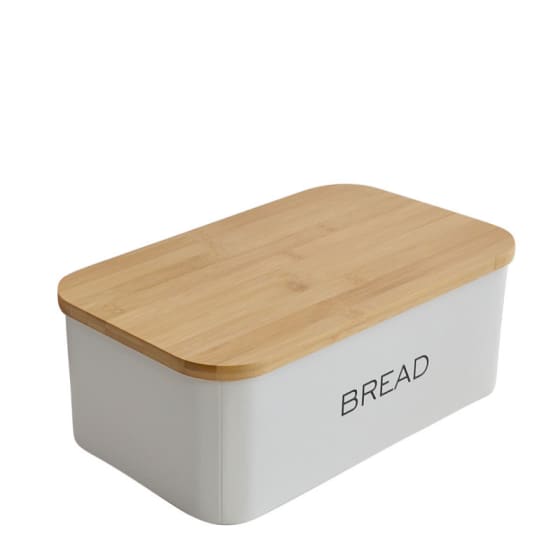 Bread Box with Bamboo Lid - White