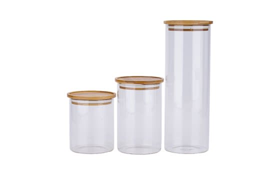 مجموعة علب تخزين زجاجية شفافة - 3 قطع