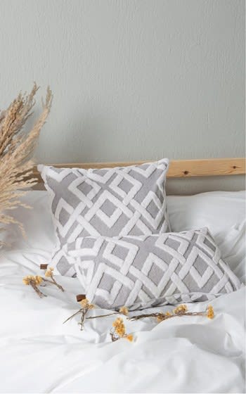 Hamur Cushion Cover Without Filling (43 x 43) - White & L.Gray