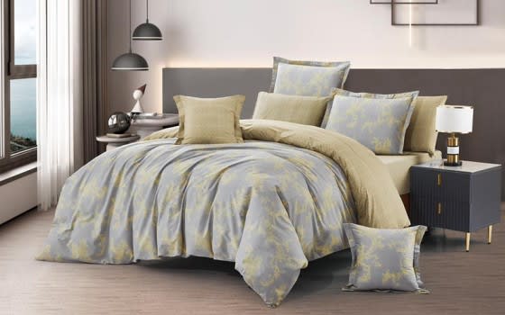 Pima Double Face Comforter Bedding Set 6 Pcs - Queen Grey & Yellow