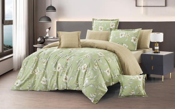 Pima Double Face Comforter Bedding Set 6 Pcs - Queen Mint