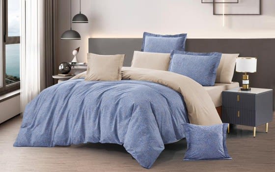 Pima Double Face Comforter Bedding Set 6 Pcs - Queen Blue