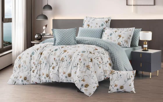 Pima Double Face Comforter Bedding Set 6 Pcs - Queen White