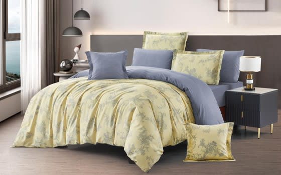 Pima Double Face Comforter Bedding Set 6 Pcs - Queen Yellow & Grey
