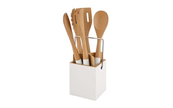 Wooden Kitchen Spoon Set With Plastic Base - 5 PCS