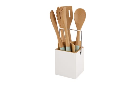 Wooden kitchen spoon set with Wooden holder - 5 PCS