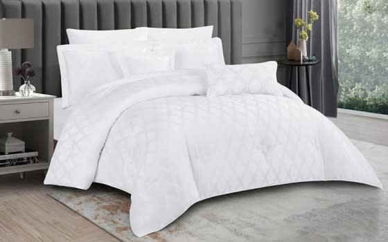 Indira Jacquard Wedding Comforter Bedding Set 8 PCS - King White