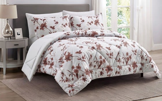 Stellar Printed Comforter Bedding Set 4 PCS - Single Off White & Brown