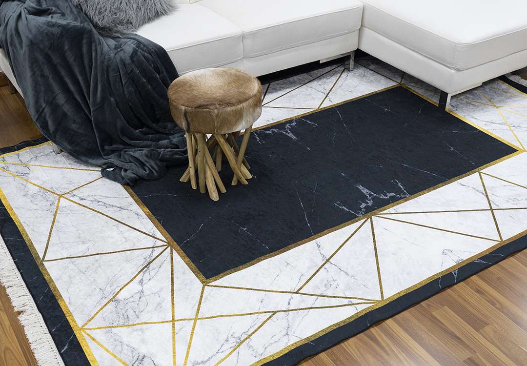Armada Waterproof Carpet -( 180 X 280 ) Black & Gold & White