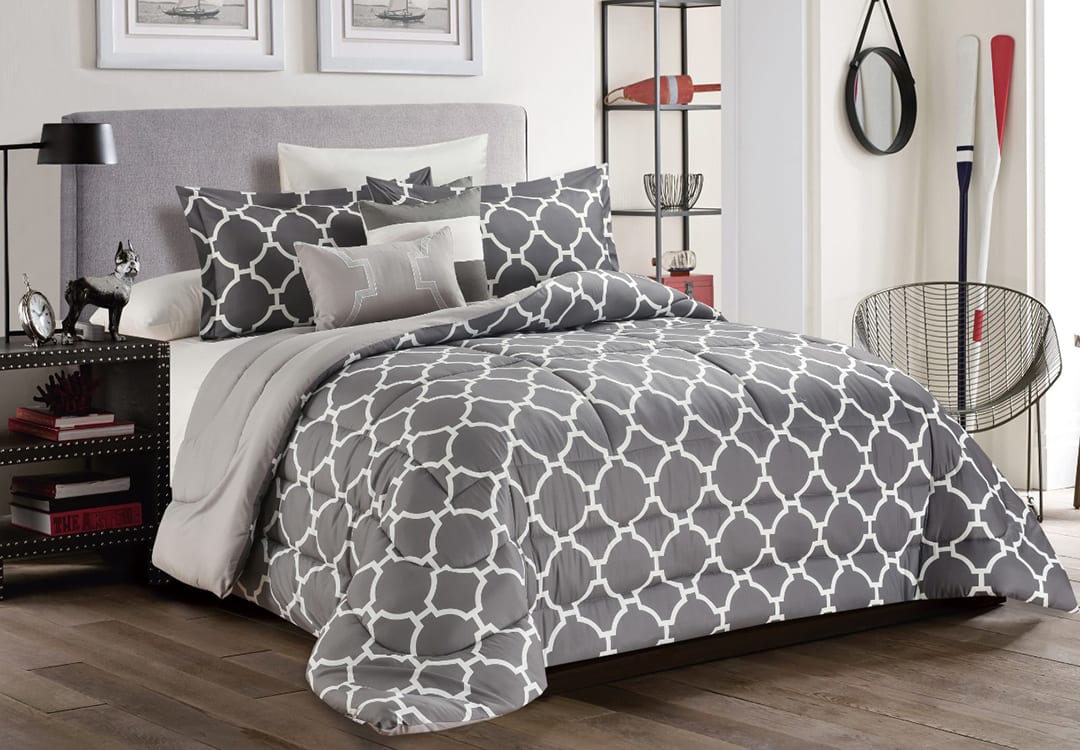 Valentini Curve Comforter Set 8 PCS - King  Grey
