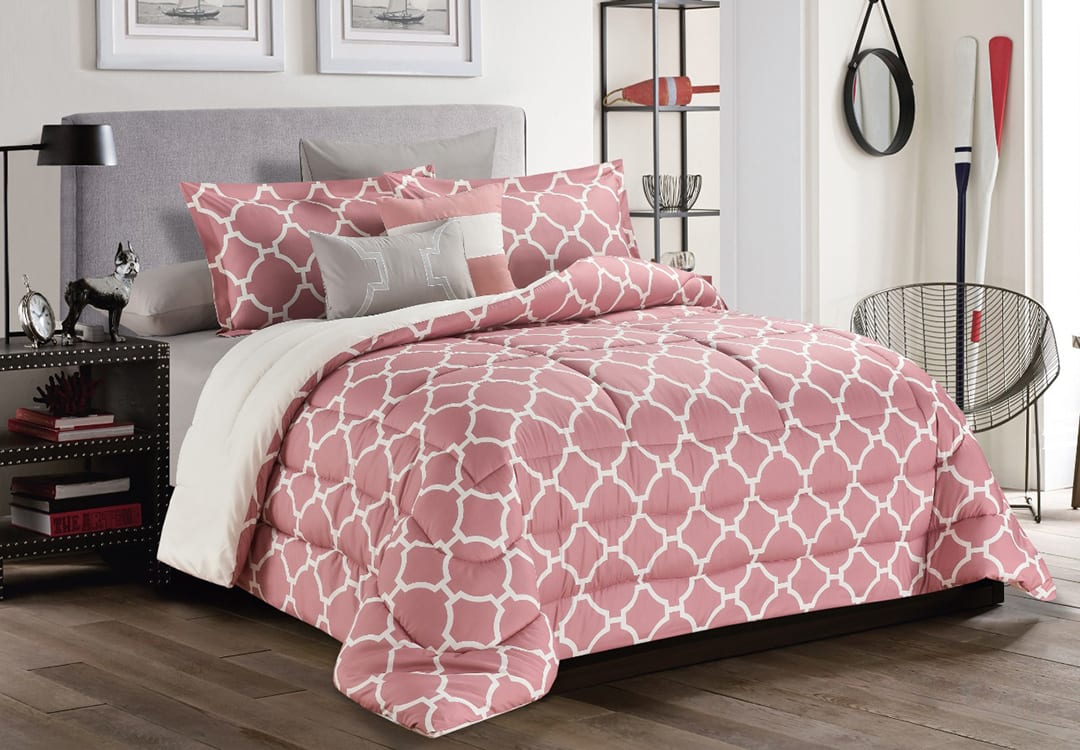 Valentini Curve Comforter Set 8 PCS - King  Pink