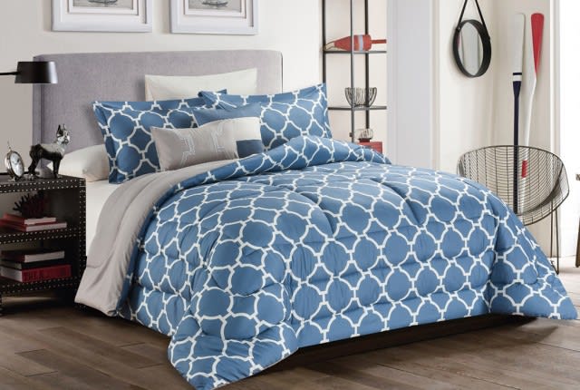 Valentini Curve Comforter Set 8 PCS - King  Blue
