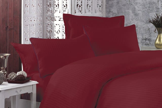 Armada Hotel Duvet Cover Set 6 PCS - King Stripe Cotton Burgundy