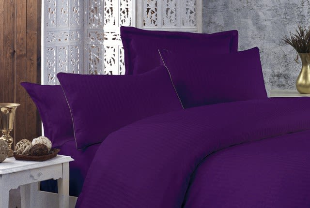Armada Hotel Duvet Cover Set 6 PCS - King Stripe Cotton D.Purple