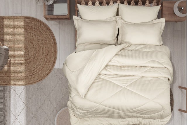 Cannon Hotel Stripe Cotton 6 PCS Comforter Set - King Ivory