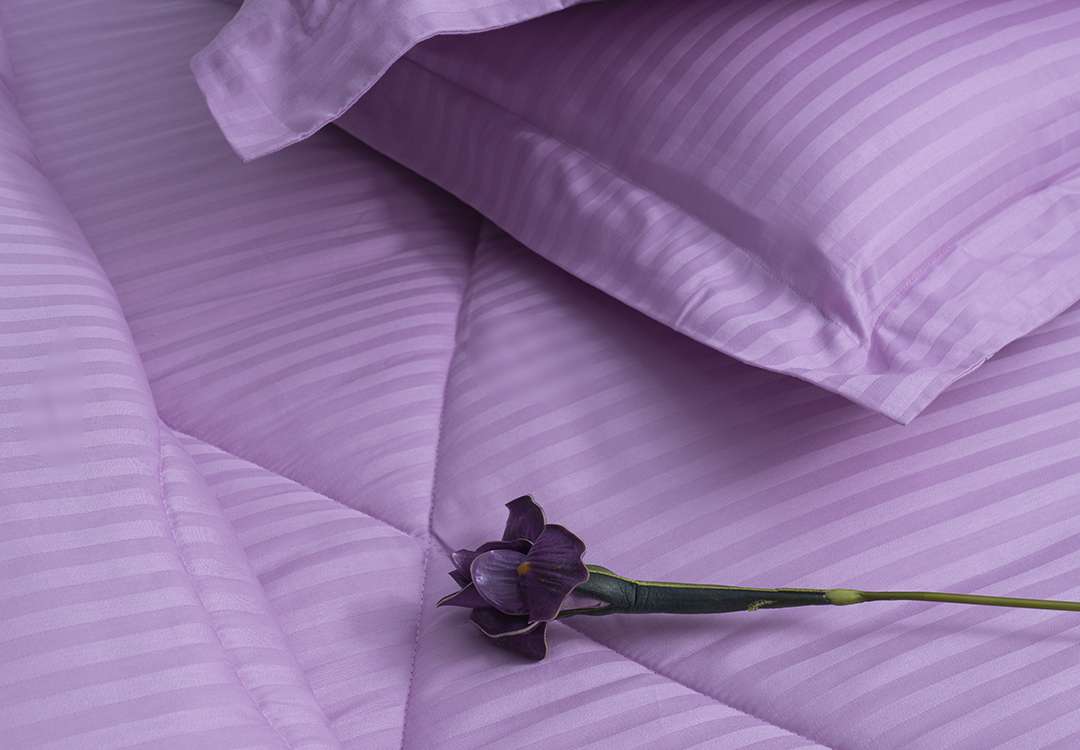 Cannon Hotel Stripe Cotton 6 PCS Comforter Set - King Lilac