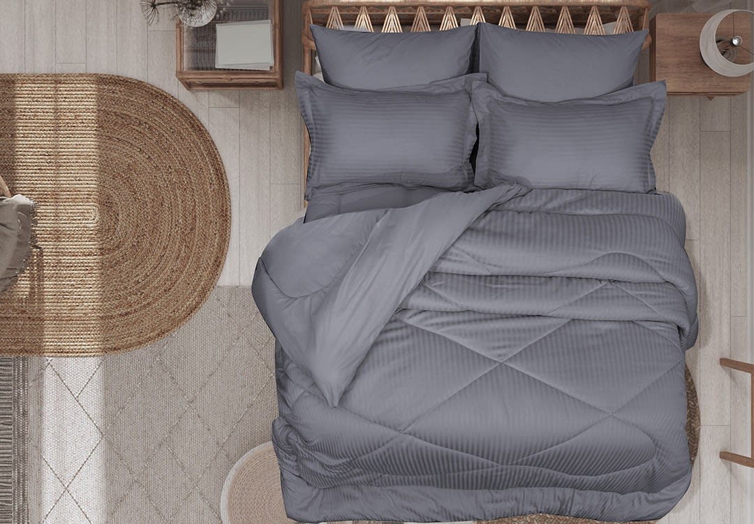 Cannon Hotel Stripe Cotton 4 Pcs Comforter Set - Single Grey