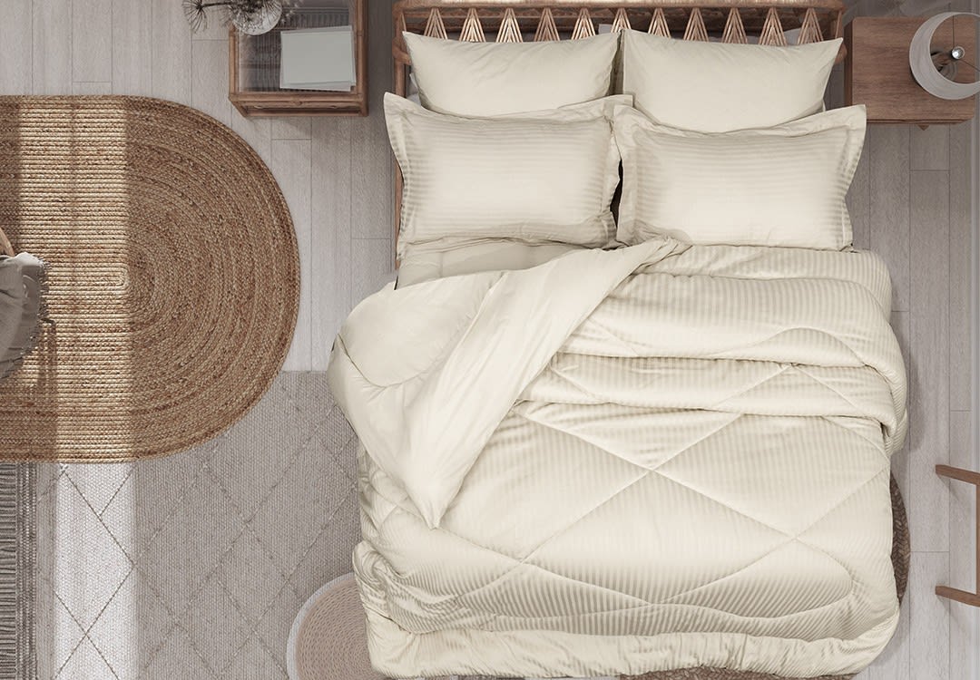 Cannon Hotel Stripe Cotton 4 Pcs Comforter Set - Single Ivory