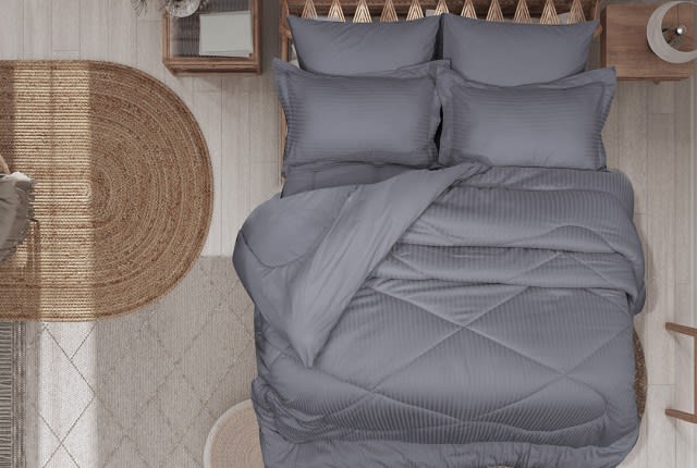 Cannon Hotel Stripe Cotton 4 Pcs Comforter Set - Single Grey