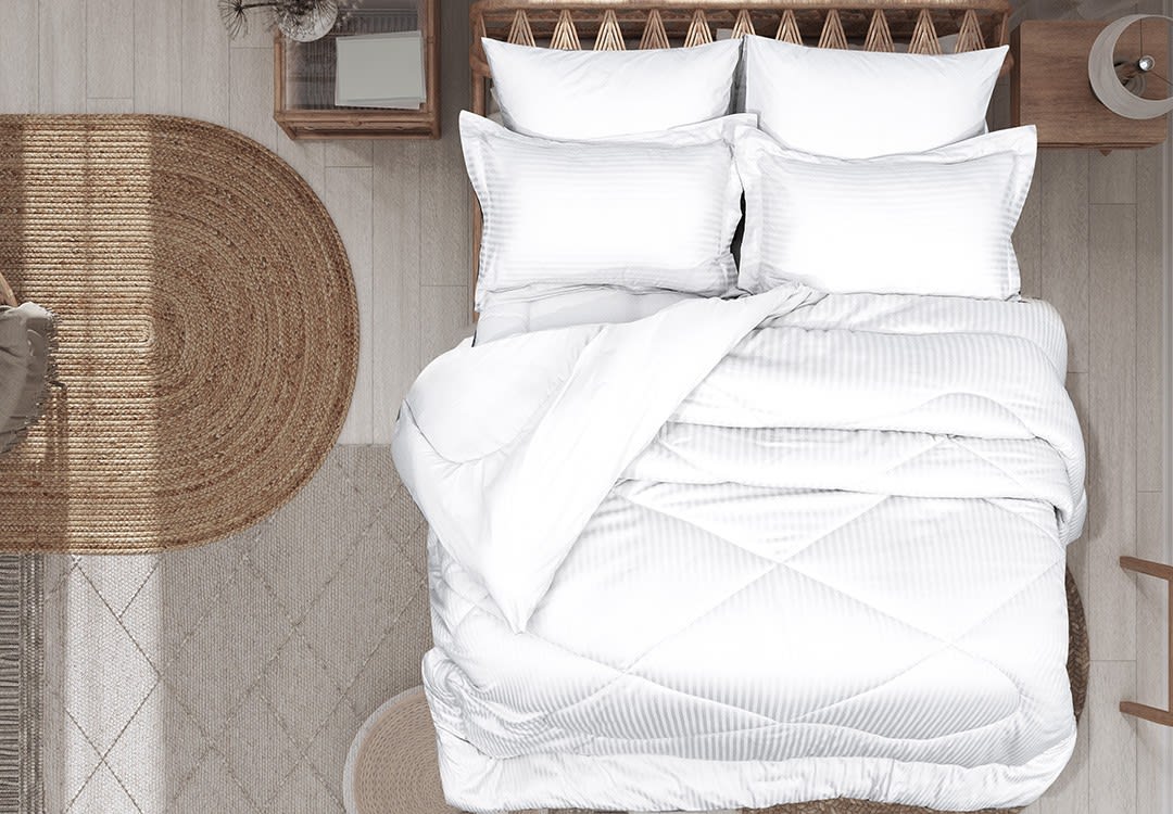 Cannon Hotel Stripe Cotton 4 Pcs Comforter Set - Single White