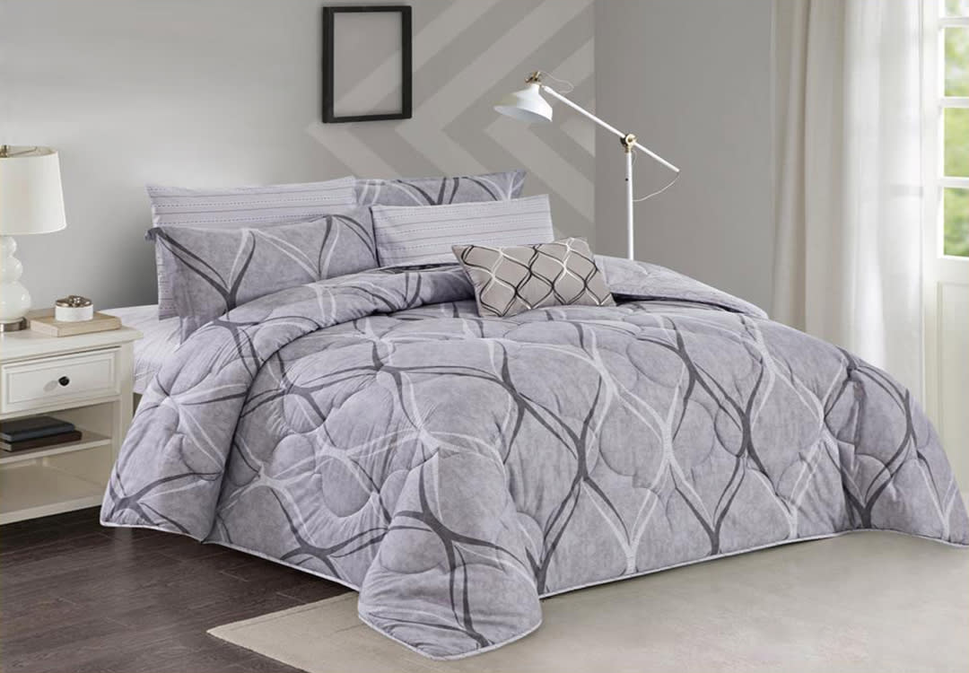 Artha Comforter Set 7 PCS - King Leaves Grey