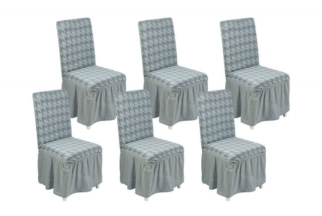 Stretch Chair Cover Set  Set 6 PCS  - Gray - blue
