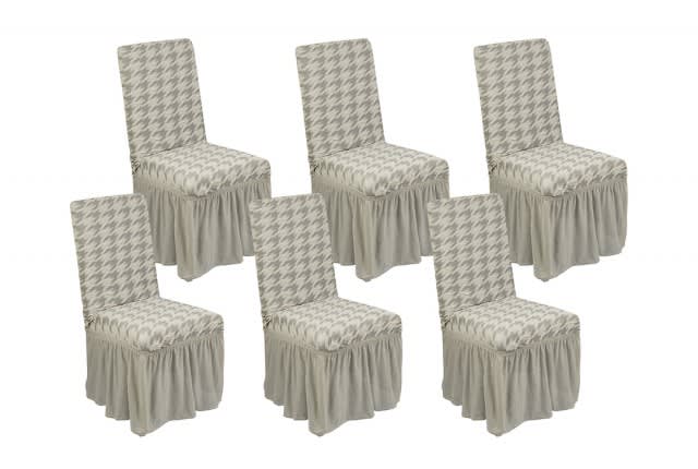 Stretch Chair Cover Set  Set 6 PCS  - Gray-Light Gray