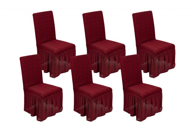 Stretch Chair Cover Set  Set 6 PCS  -Red
