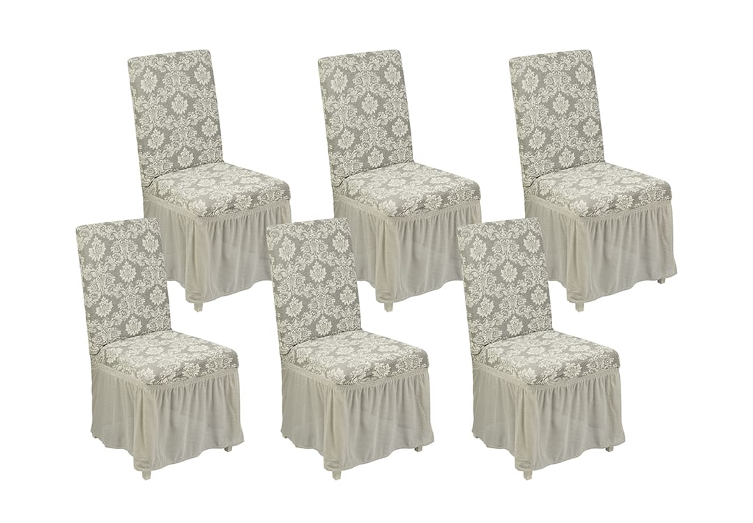 Stretch Chair Cover Set  Set 6 PCS  - Gray-Cream
