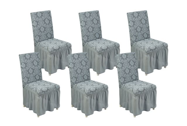 Stretch Chair Cover Set  Set 6 PCS  - Gray -Blue