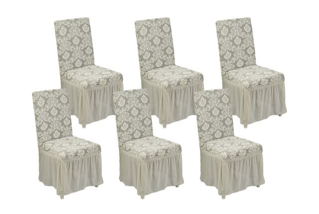Stretch Chair Cover Set  Set 6 PCS  - Gray-Cream
