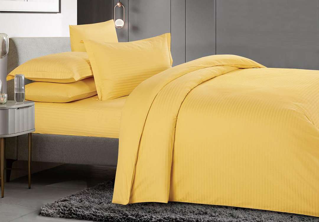 Tiffany Cotton Hotel Stripe Duvet Cover Set Without Filling 6 PCS - King Yellow