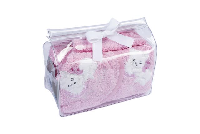 Cannon Towel Set Baby With Hood 4 PCS - Cotton Pink