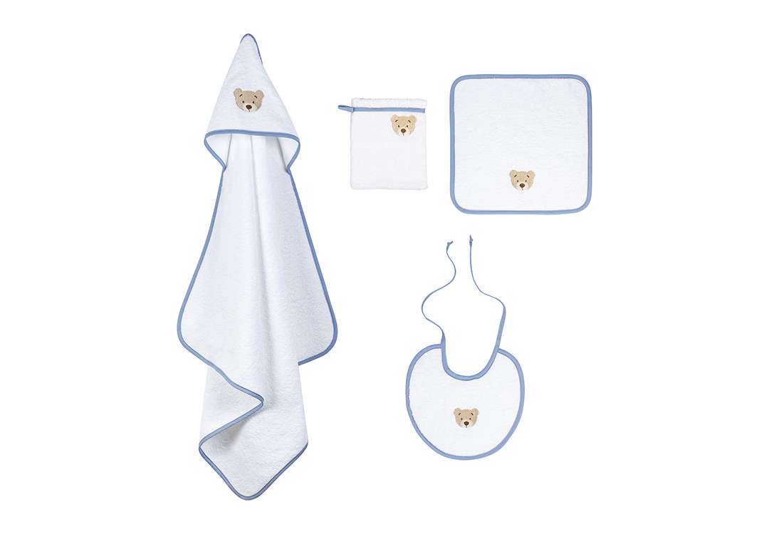 Cannon Towel Set Baby With Hood 4 PCS - Cotton White & Blue