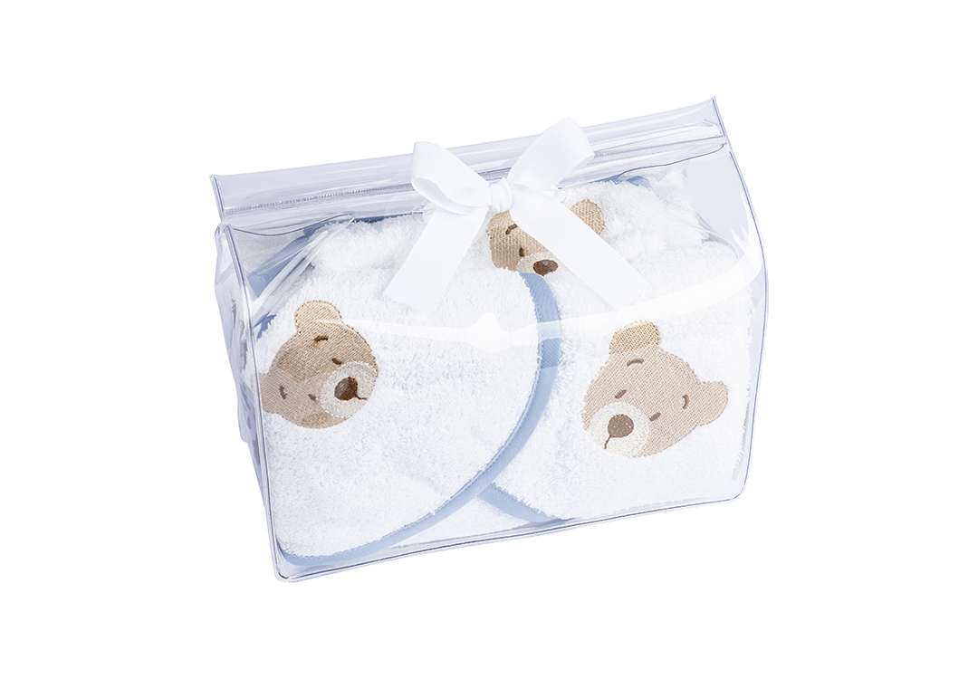Cannon Towel Set Baby With Hood 4 PCS - Cotton White & Blue