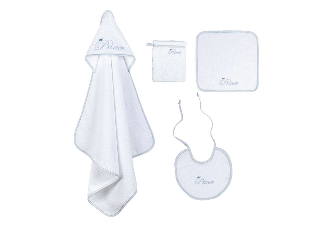 Cannon Towel Set Baby With Hood 4 PCS - Cotton White & Sky-Blue